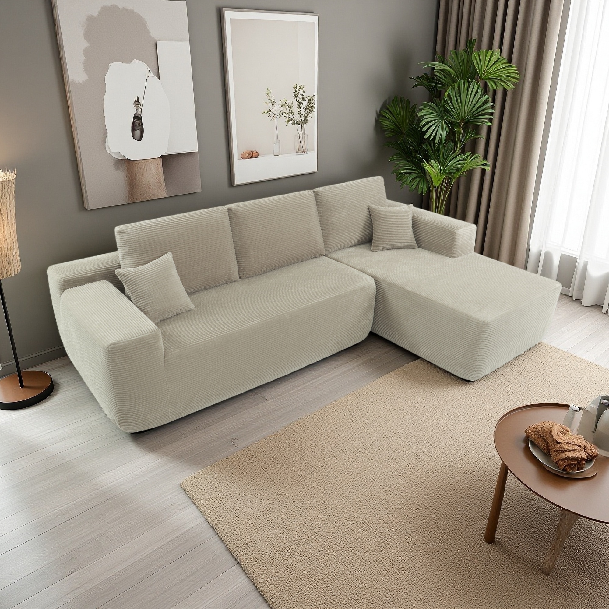 105" Corduroy Modular L-Shape Sectional Sofa with Chaise Lounge and No Assembly Required