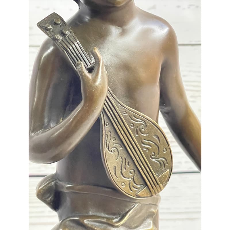 Signed Moreau Young Boy With Banjo Music Musician Clic Bronze Sculpture