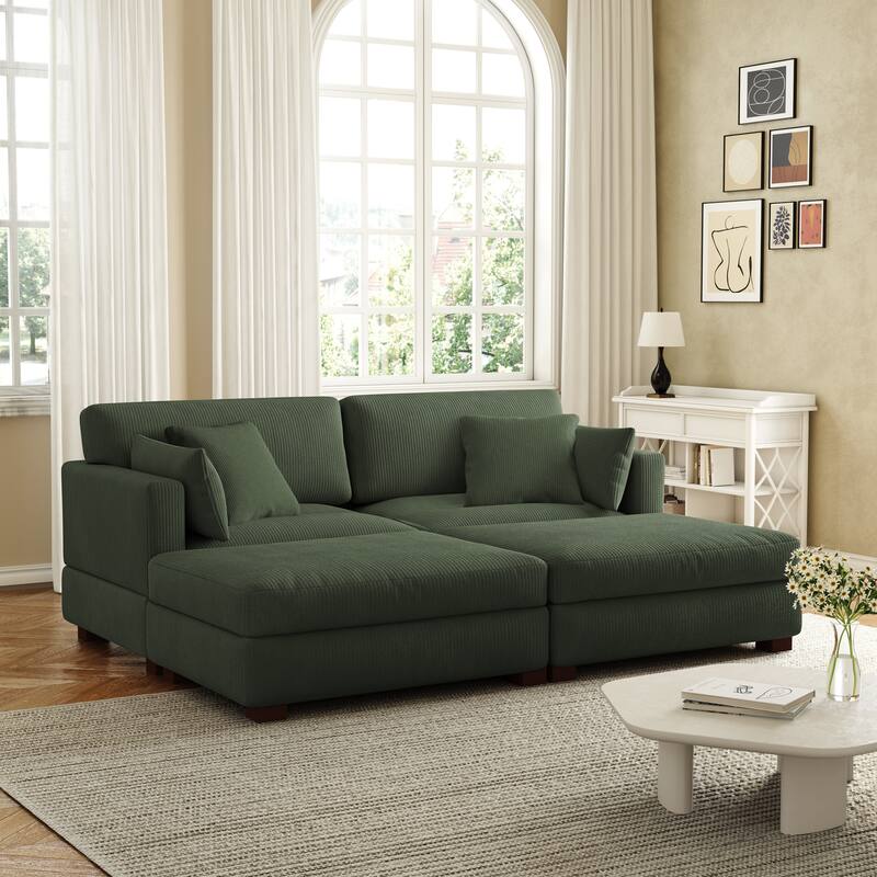 Corduroy Modular Sectional Sofa Deep Seat Corner Sofas & Ottomans