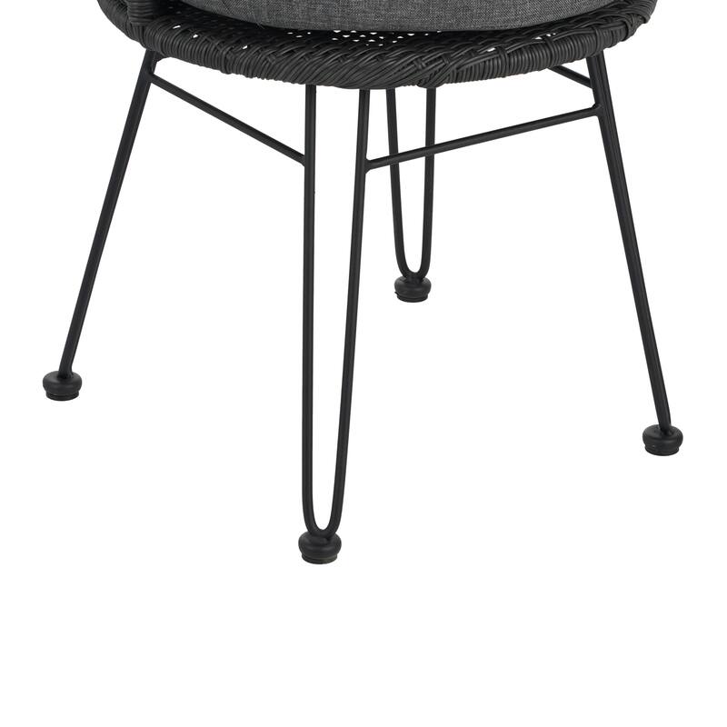 Roomfitters Set of 2 Boho Industrial Wicker Dining Chairs with Water-Resistant Cushions, Gray Rattan and Iron Hairpin Legs, Gray