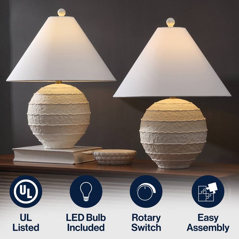 Archer 21" Resin/Metal Ridged LED Table Lamp, (Set of 2), By JONATHAN Y