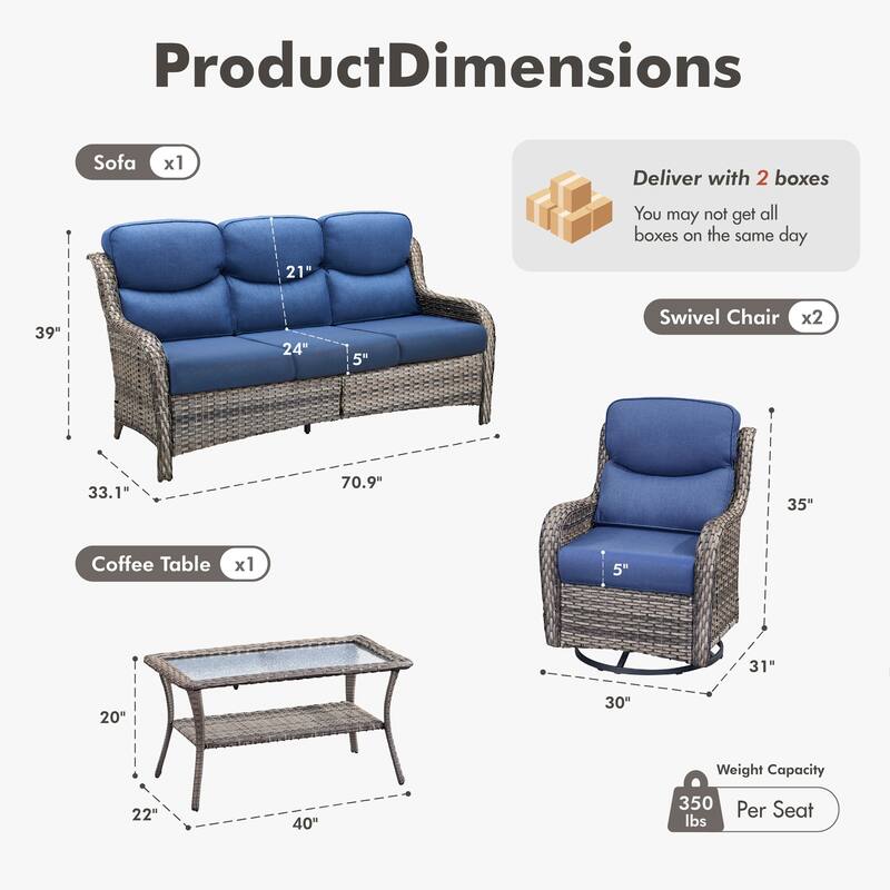 Meyreso 4-Piece Wicker Outdoor Patio Conversation Set with 5-Inch Thick Olefin Cushions