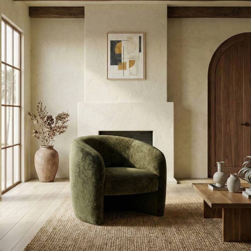 SAFAVIEH Couture Sangita Barrel Back Accent Chair - 35" W x 31" D x 30" H - 35"W x 31"D x 30"H - Dark Brown