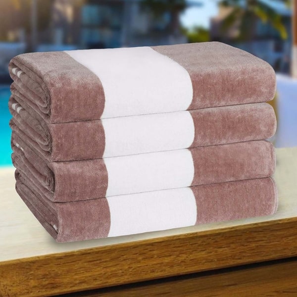 slide 2 of 6, Cabana Stripe Oversized Cotton Beach 4 Piece Towel Set by Superior Taupe