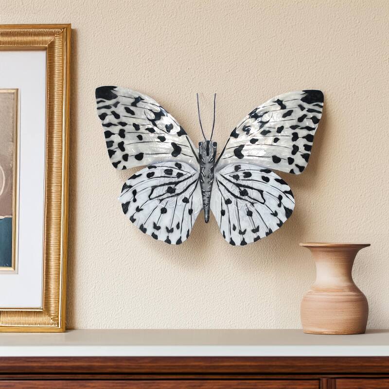 Eangee Handmade Butterfly Capiz Shell Wall Decor Black And White, 11 x 1 x 8 in.