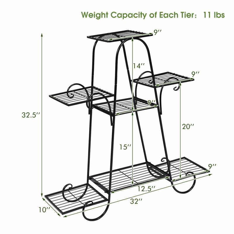 7 Tier Metal Plant Stand with Flat Trays for Indoor and Outdoor Use - 32.5" x 10" x 32" (L x W x H)