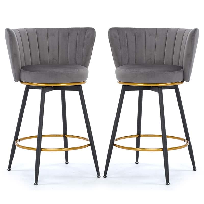 Counter Height Bar Stools Set of 2, Upholstered Swivel Bar Stools with Backs, Kitchen Island Stools with Footrest