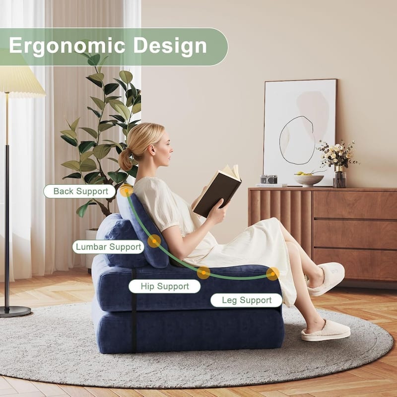 Portable Full Floor Folding Sofa Bed, Convertible Sleeper Chair for Living Room