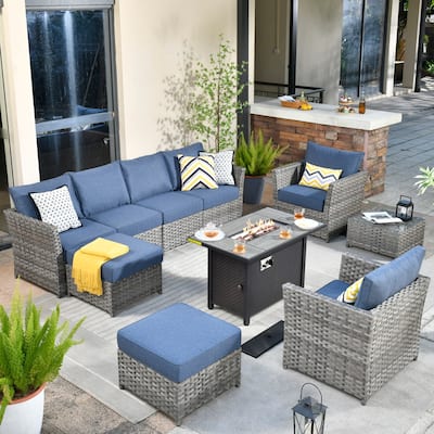 XIZZI 10-piece Patio Furniture Outdoor Sectional Sofa Set with Fire Pit