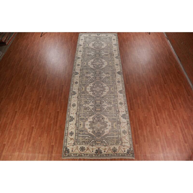Gray Oushak Indian Runner Rug Hand-Knotted Wool Carpet - 6'0" x 18'0"