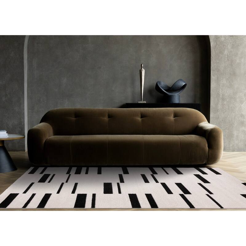 White Black Column Stripes Minimalist Indoor Area Rug