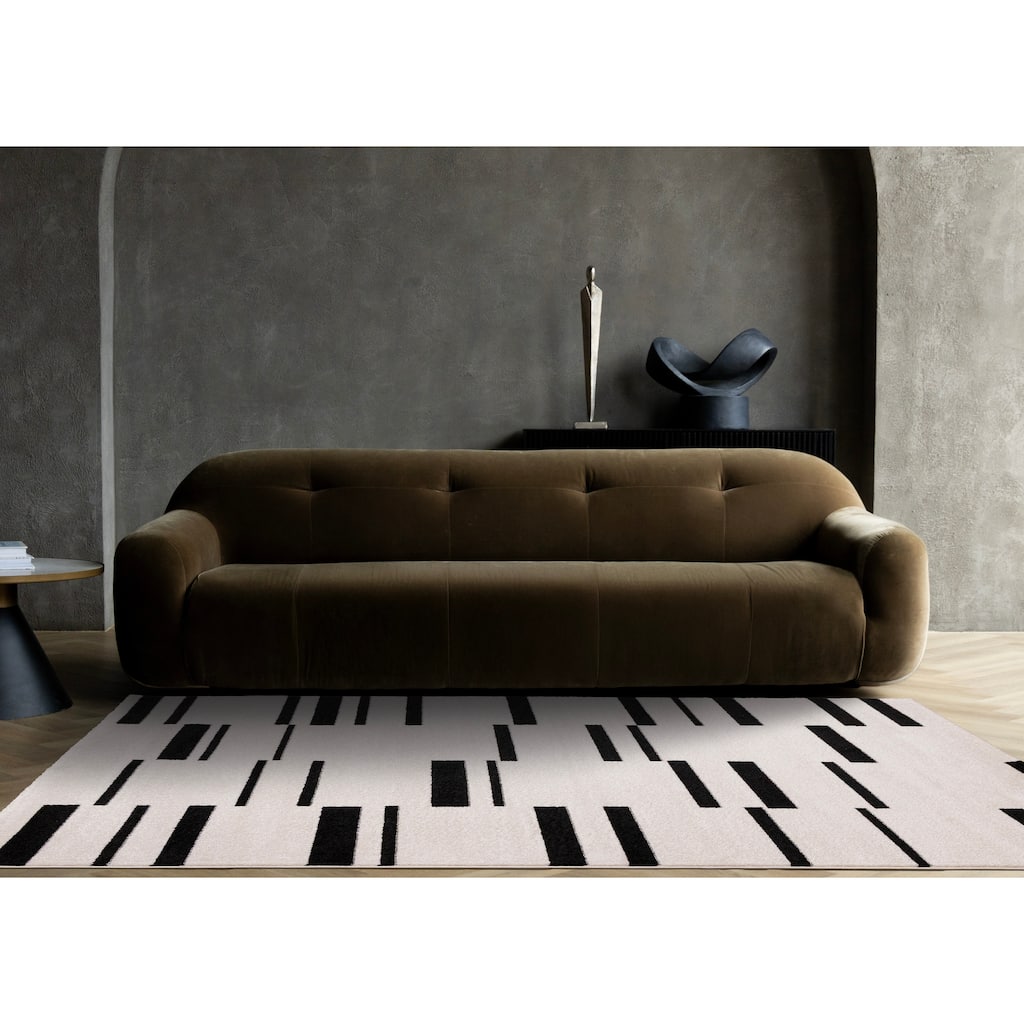 White Black Column Stripes Minimalist Indoor Area Rug