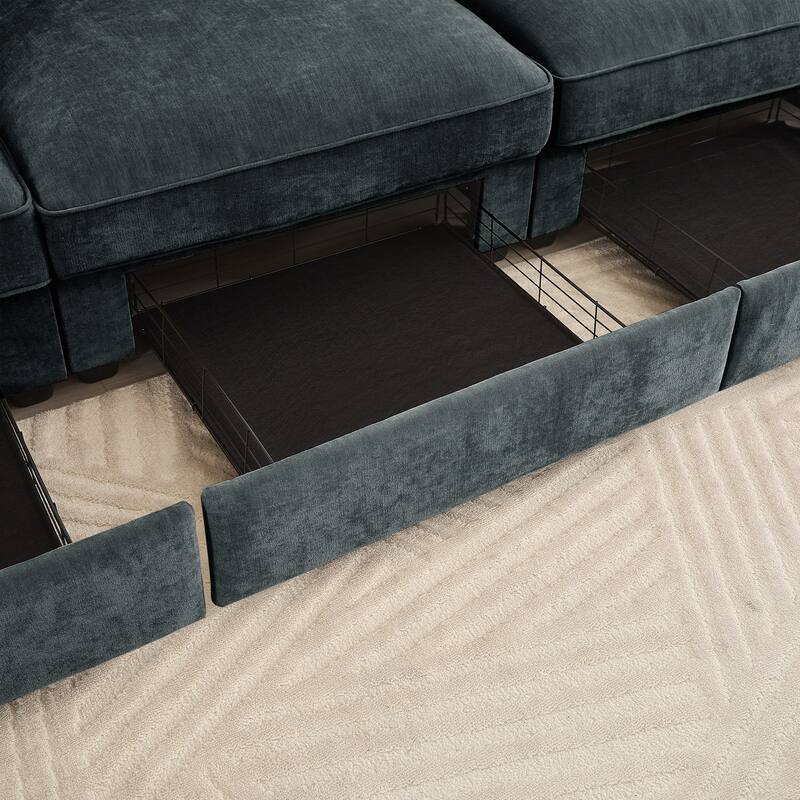 Modern Chenille Sectional Sofa Couch with Hidden Storage & 2 Ottoman