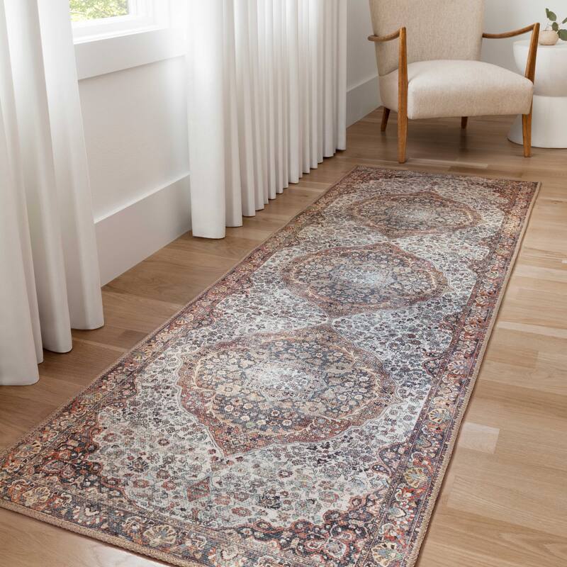 Alexander Home Sophia Printed Floral Medallion Area Rug - 2'-6" x 12' - red / multi