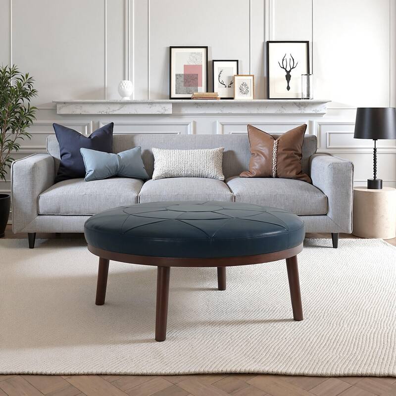 34.5" W Full-Grain Genuine Italian Leather Ottoman by Lumibee