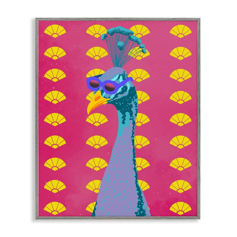 Stupell Vibrant Mod Peacock Framed Giclee Art Design By Marcus Prime - 24 x 30 - Grey