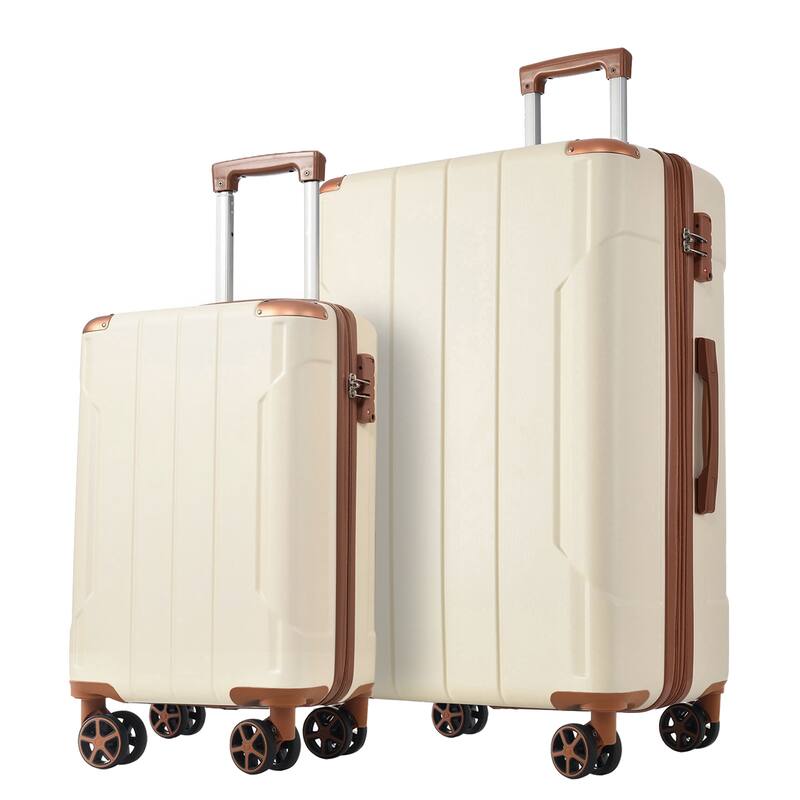 Hardshell ABS Luggage Sets 2 Piece Suitcase Set Expandable with TSA Lock Spinner Wheels for Men Women - Brown white