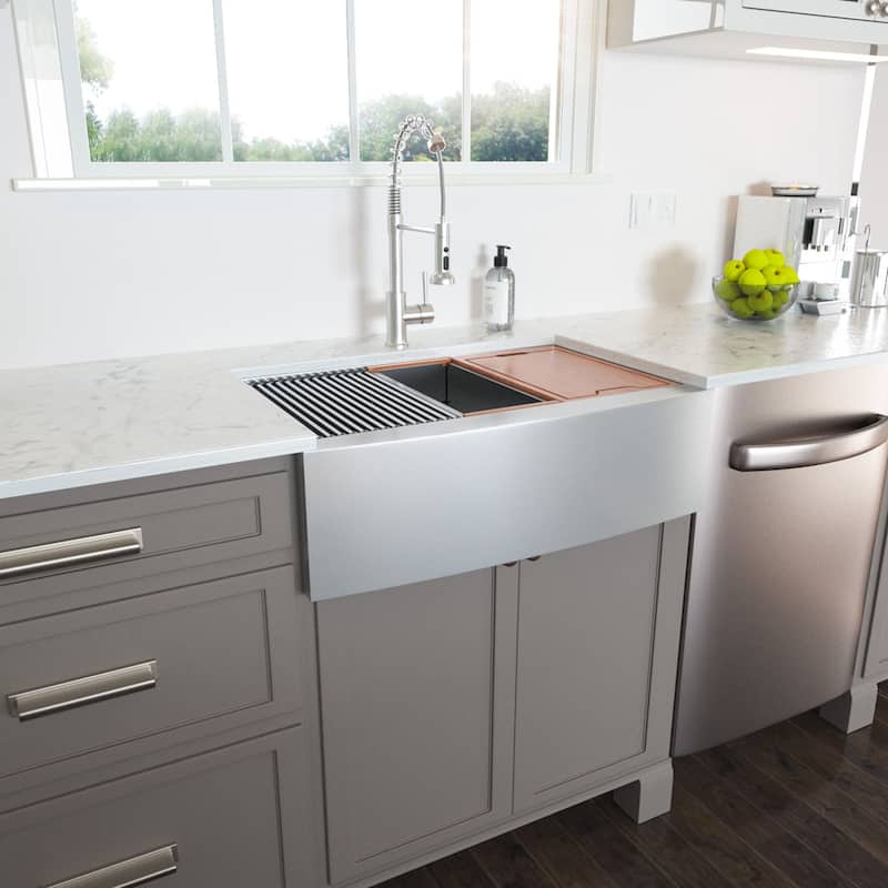 Farmhouse Sink Apron Front Ledge Workstation 16 Gauge Stainless Steel Single Bowl Luxury Kitchen Farm Sink