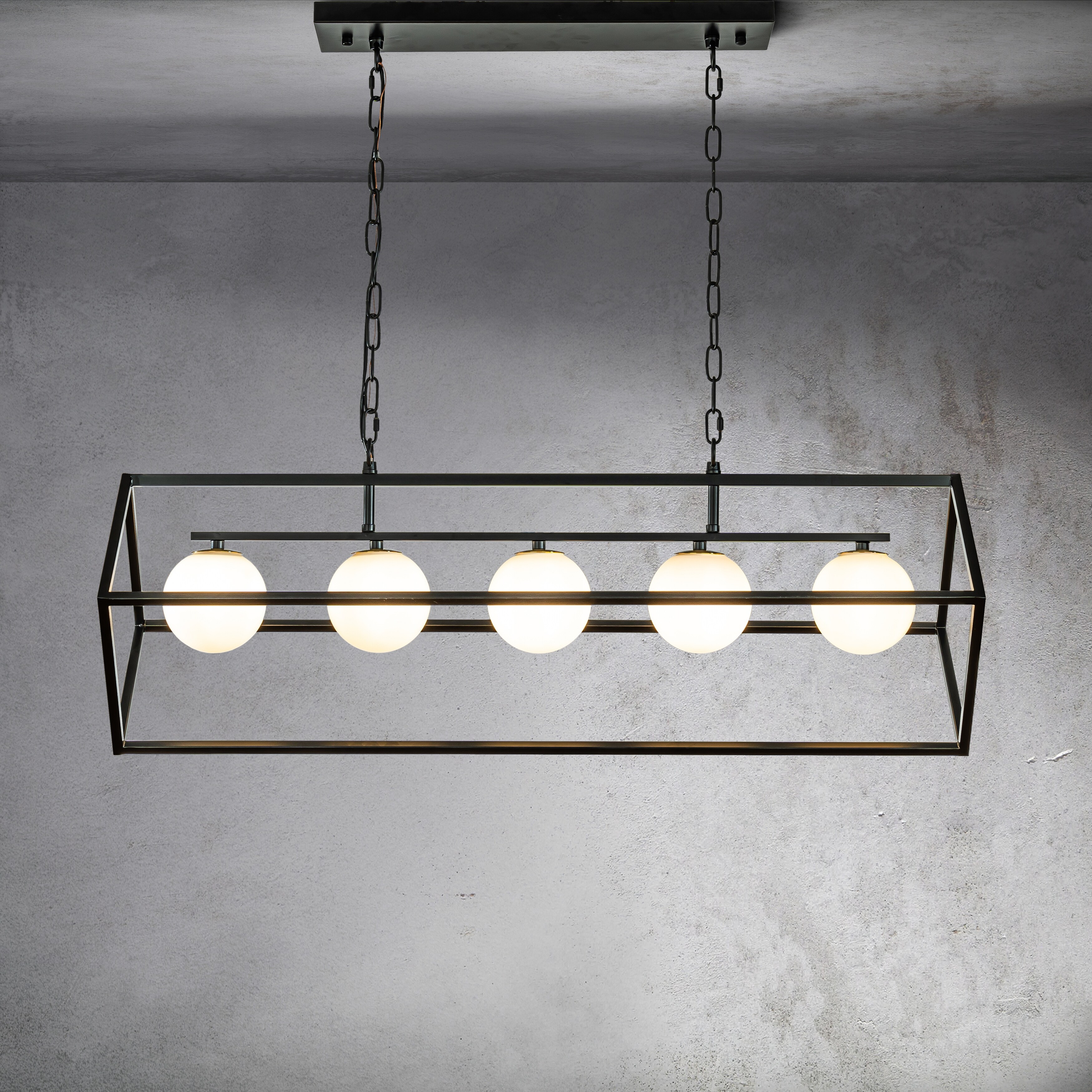 CraftHome 5-Light Matte Black Modern Industrial Linear Chandelier White  Glass Pendant Fixture for Kitchen Island Lighting Decor - Bed Bath \u0026 Beyond  - 40351052, image size:3500x3500