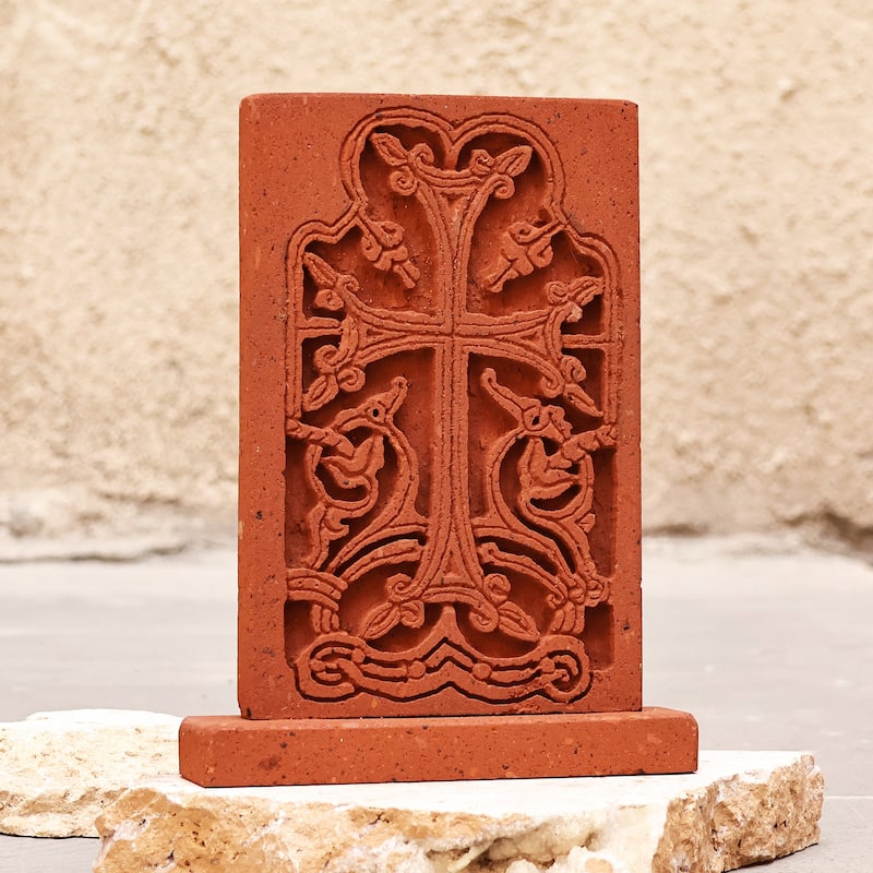 Novica Handmade Spiritual Cross Tuff Stone Stela Sculpture