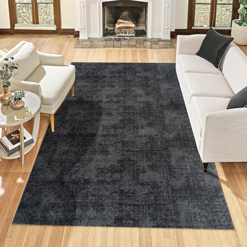 Gertmenian Shadow Thandi Soft Polyester Embossed Abstract Non-Slip Indoor Area Rug - 6'x9' - Charcoal