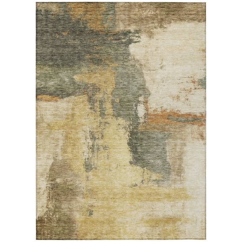 Machine Washable Indoor/ Outdoor Contemporary Abstract Chantille Rug