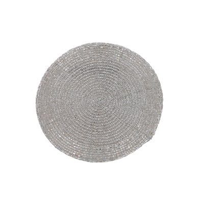 Christmas Beaded Round Coaster Silver - Set of 6
