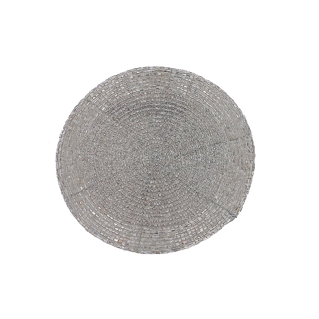 Christmas Beaded Round Coaster Silver - Set of 6