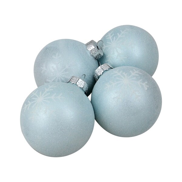 4ct Blue and Silver Snowflake Glass Christmas Ball Ornaments 3" (80mm)