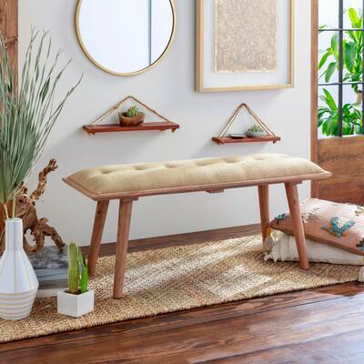 Demir Bohemian Farmhouse Jute Upholstered Bench