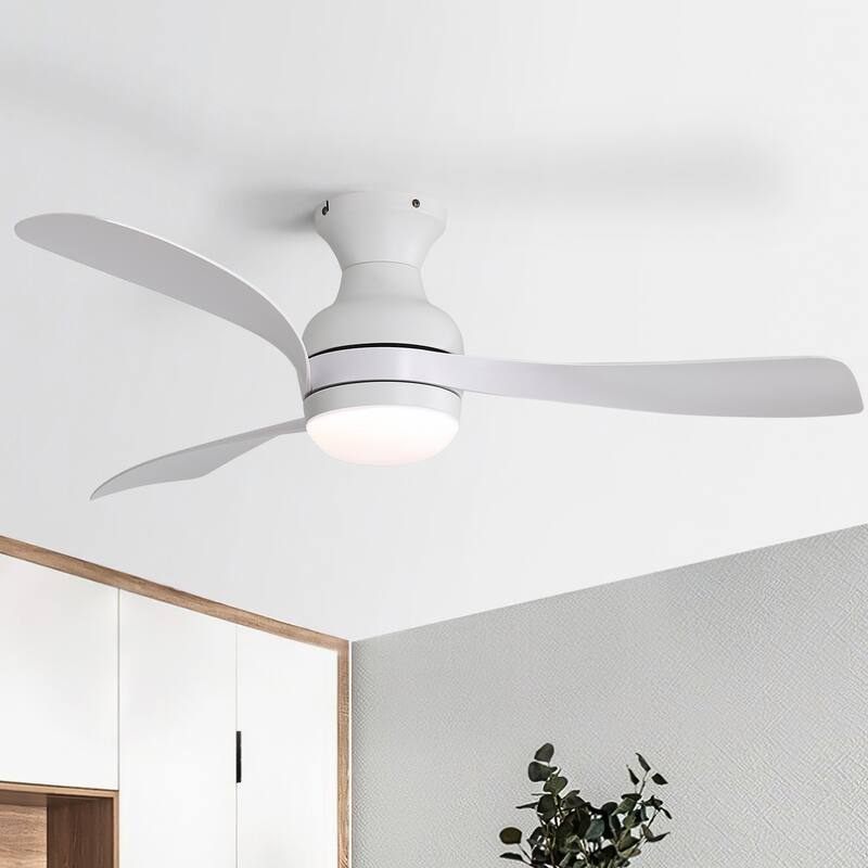 52-Inch Ceiling Fan With Light And Remote,DC Motor,Dimmable LED Light,3 White ABS Blades,Ideal For Bedroom,Living Room,Kitchen - White