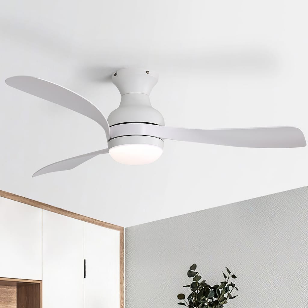 52-Inch Ceiling Fan With Light And Remote,DC Motor,Dimmable LED Light,3 White ABS Blades,Ideal For Bedroom,Living Room,Kitchen