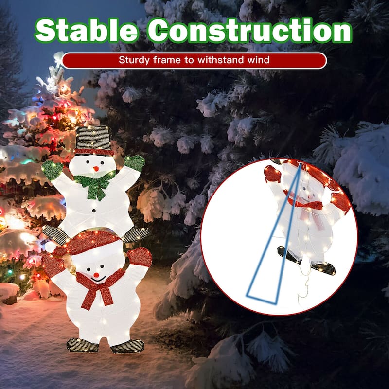 54 inches Christmas Double Snowman Yard Sign with LED Lights - Multi
