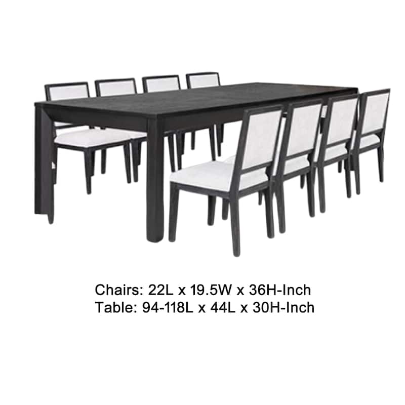 Kizie 9pc Dining Table Set, 94-118 Inch Extendable, Black Wood Chairs