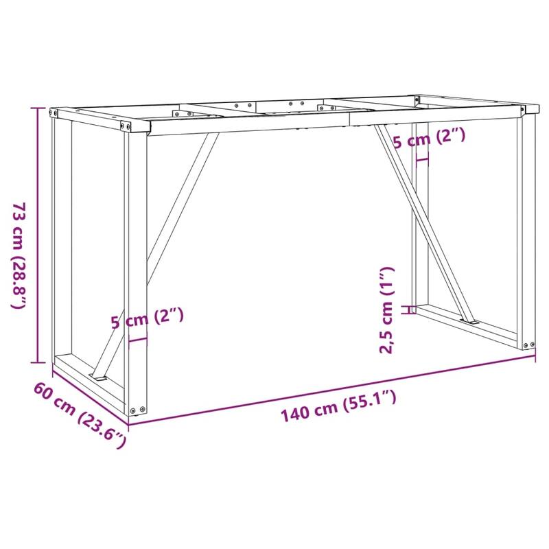 vidaXL Dining Table Leg Black Powder-Coated Steel - 55.1 x 23.6 x 28.7 in