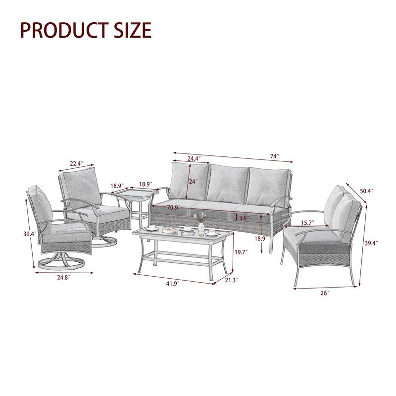 Patio PE Wicker Conversation Set with Swivel Chairs, Coffee & Side Table