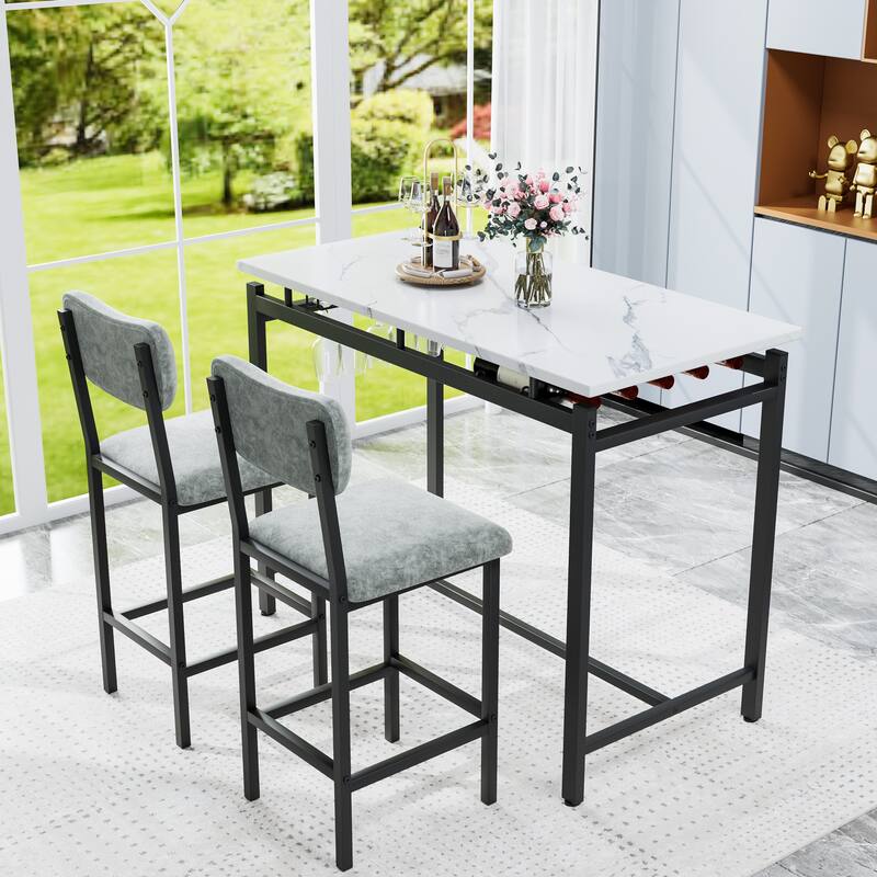 Bar Dining Table Set with 2 Upholstered Chairs,Kitchen Table Set,