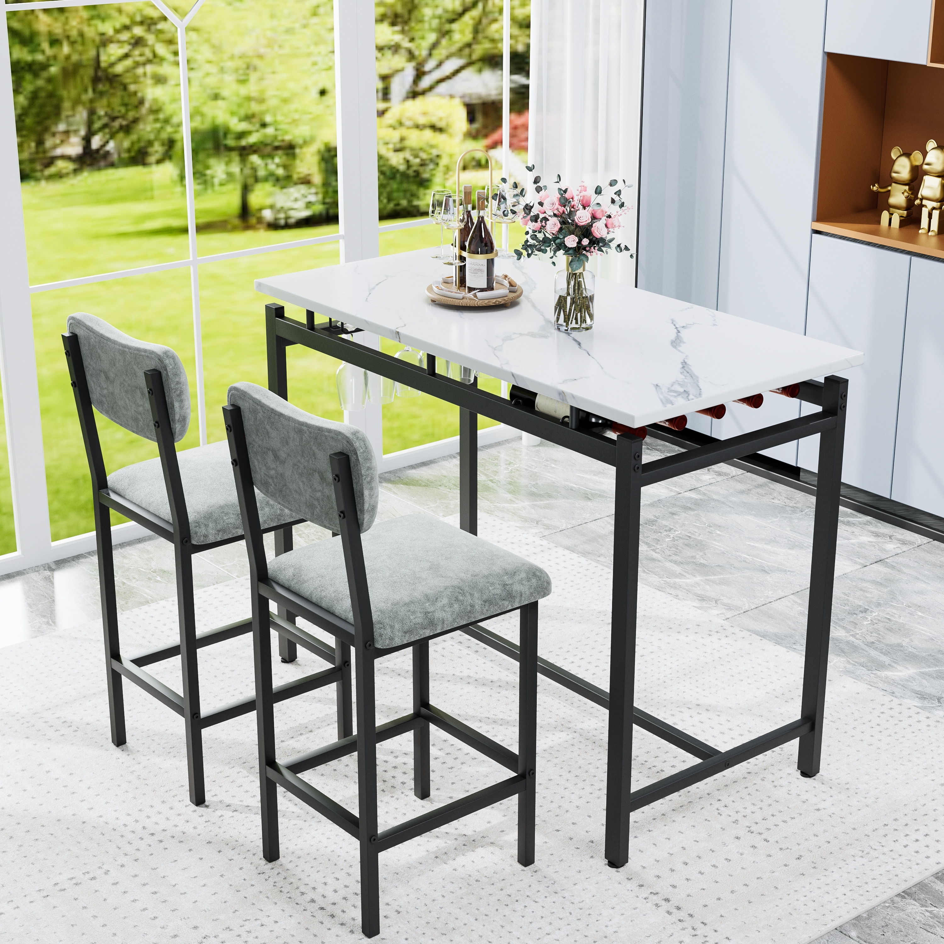 Kitchen Table Set,Dining Table and Chairs for 2,3 Piece Dining Room Table Set with 2 Upholstered Chairs,Dining Table Set