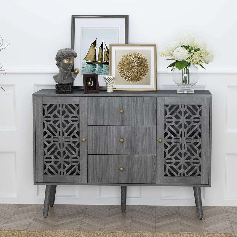Accent Cabinet,Sideboard,Hollow Carved Storage with Drawers and Doors