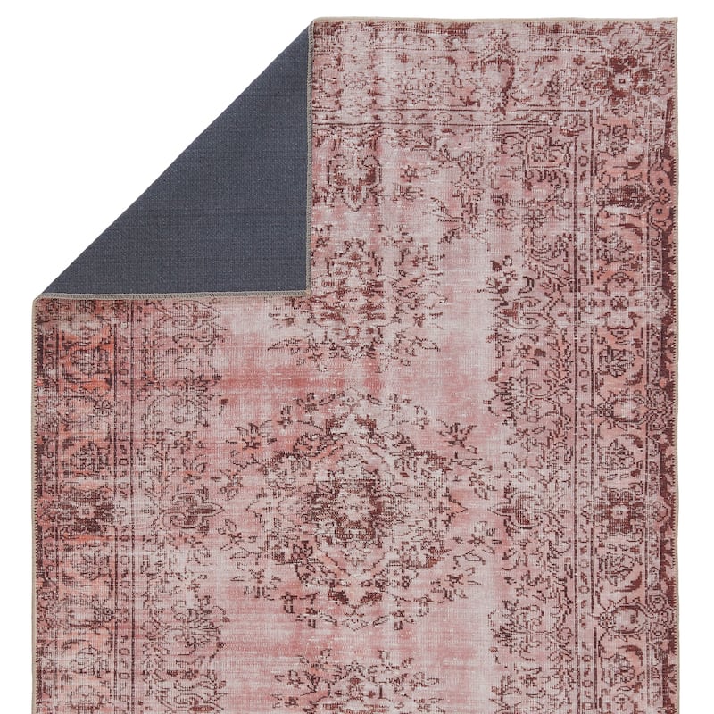 Machine Washable Kate Lester + Jaipur Living Berxley Medallion Rose and Maroon Area Rug