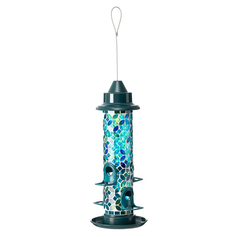 Glitzhome 20''H Tall Hanging Blue/Green Mosaic Birdfeeder