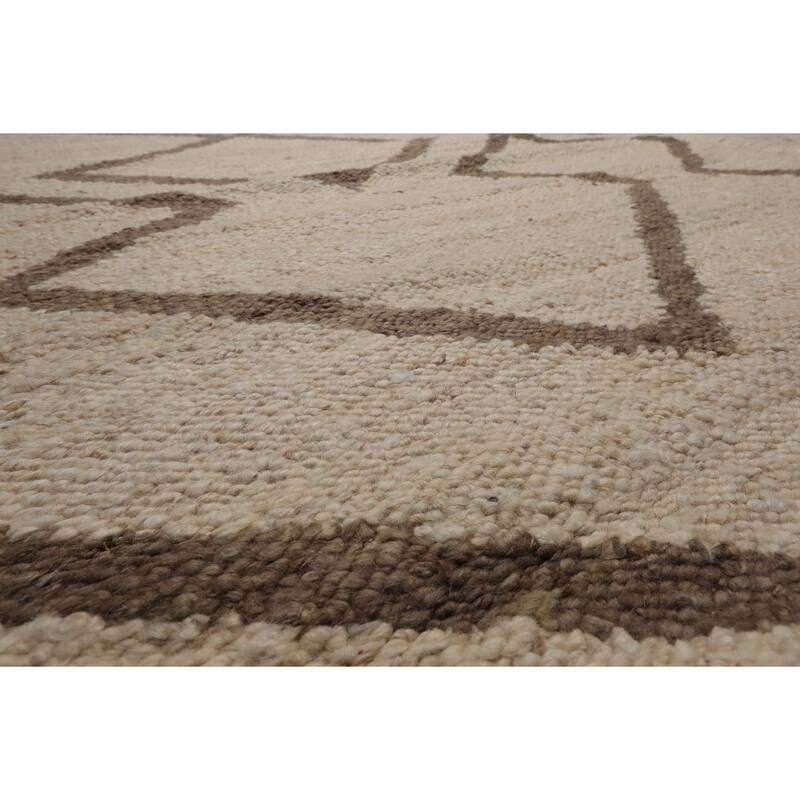 LoomBloom Beige Wool Oriental Area Rug Hand Woven Geometric Flatweave - 9' 2'' x 12' 2''