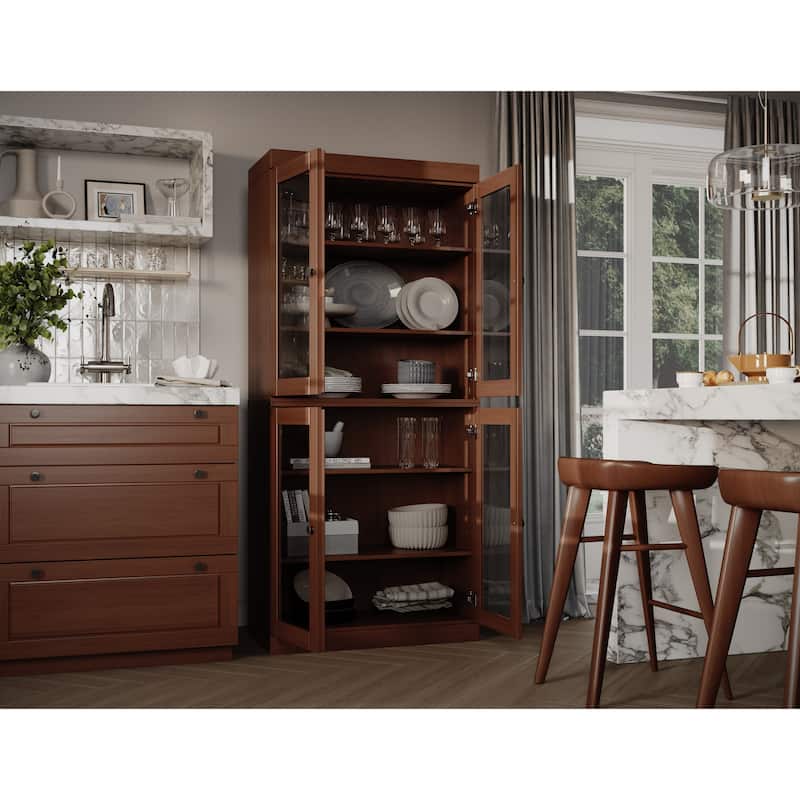 Palace Imports 100% Solid Wood Pantry Cabinet with Frosted, Clear Glass or Solid Doors and Adjustable Shelves