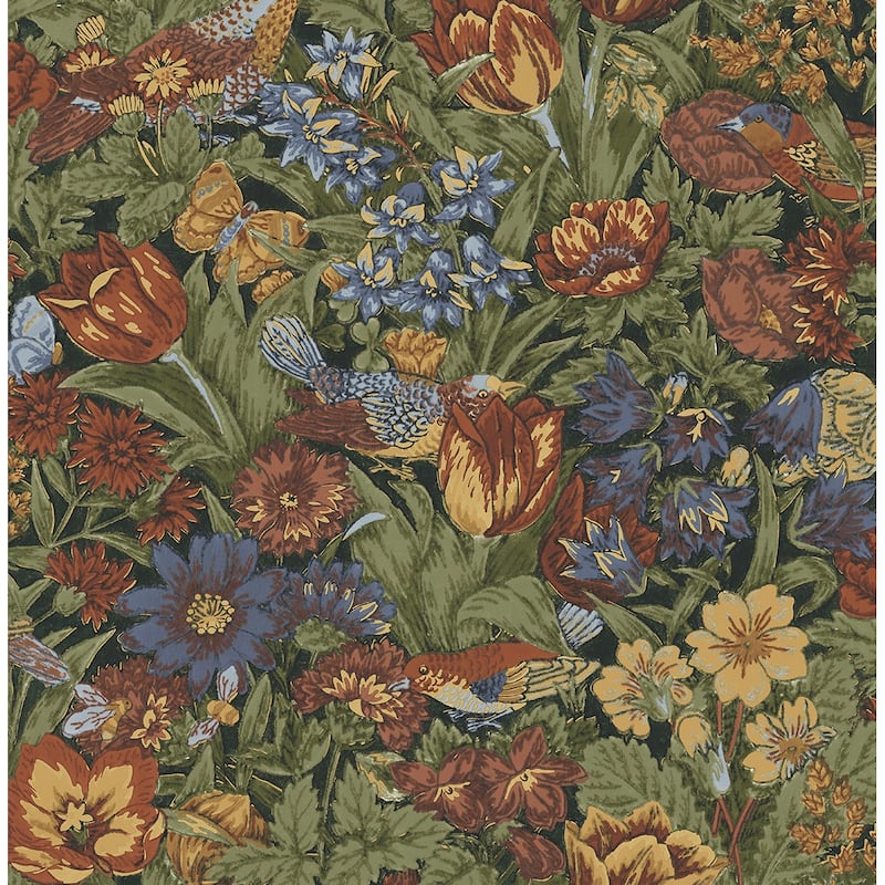 NextWall Bird Floral Peel and Stick Wallpaper - 20.5 in. W x 18 ft. L - Russet & Riverside