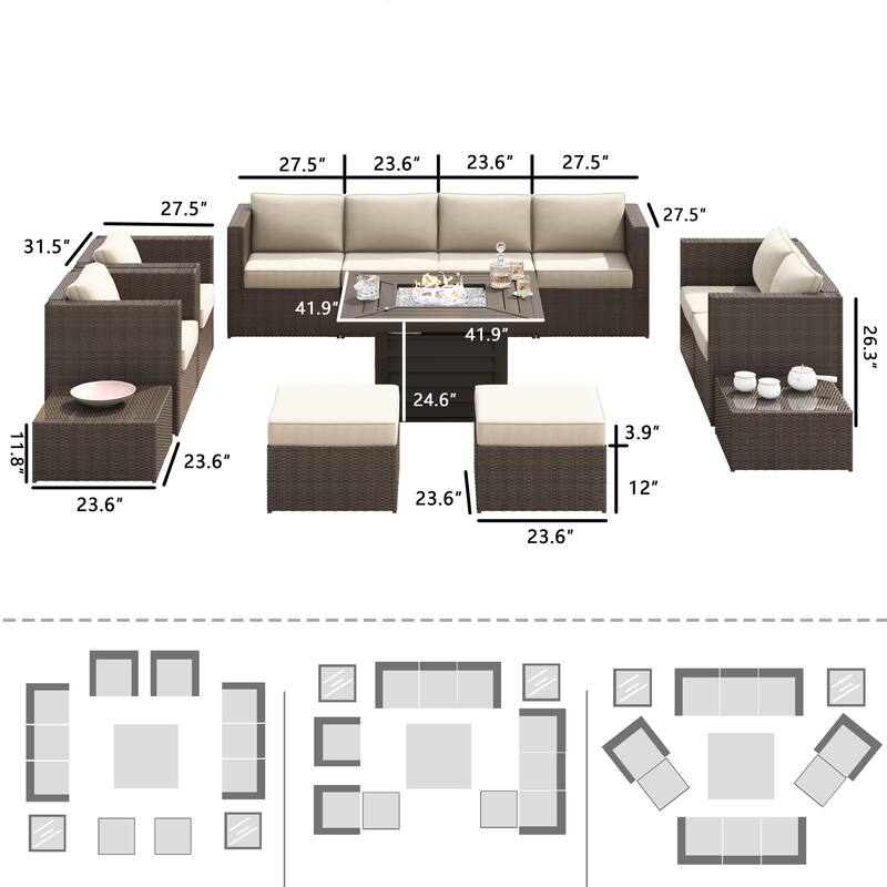 Corvus Trey 13-piece Woven Wicker Sectional Patio Furniture Set with Fire Table