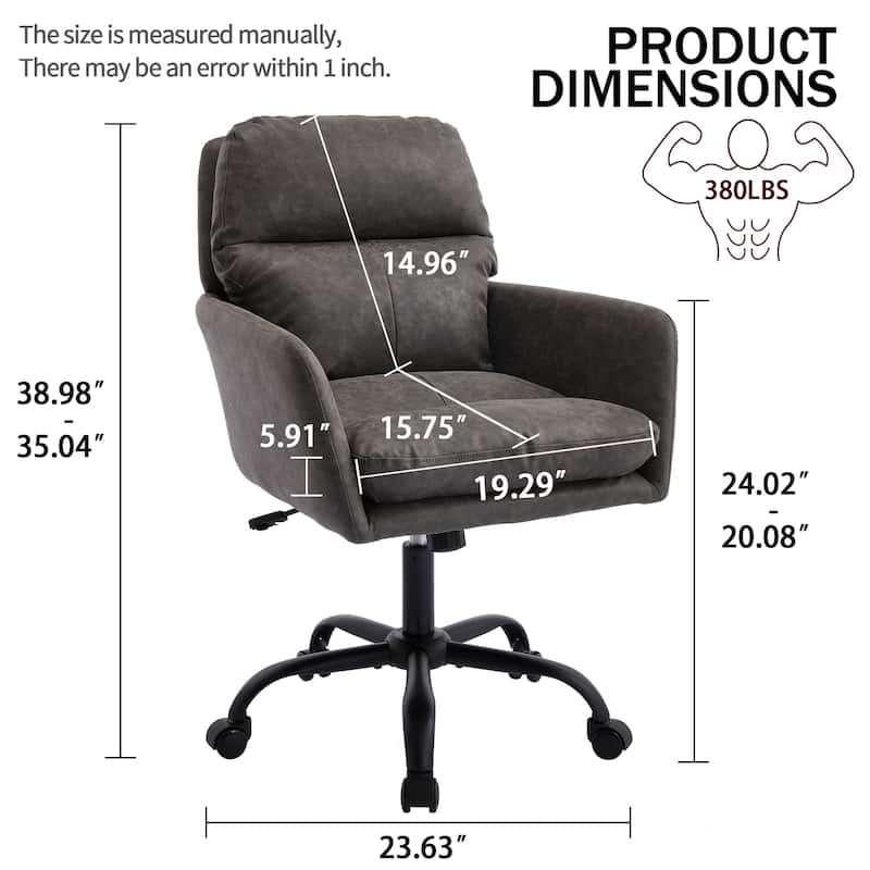 PU Artificial Leather Swivel Office Chair, Ergonomic Upholstered Home Office Chair, Adjustable Height Computer Rolling Chair