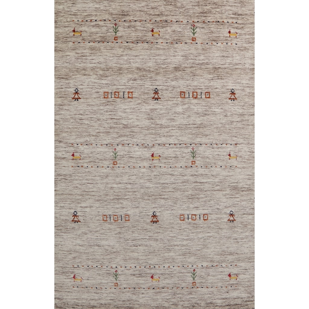 Hand Knotted Oriental 100% Wool Carpet Tribal Stripe Beige & Ivories Gabbeh Area Rug - 5' 9'' X 3' 9''