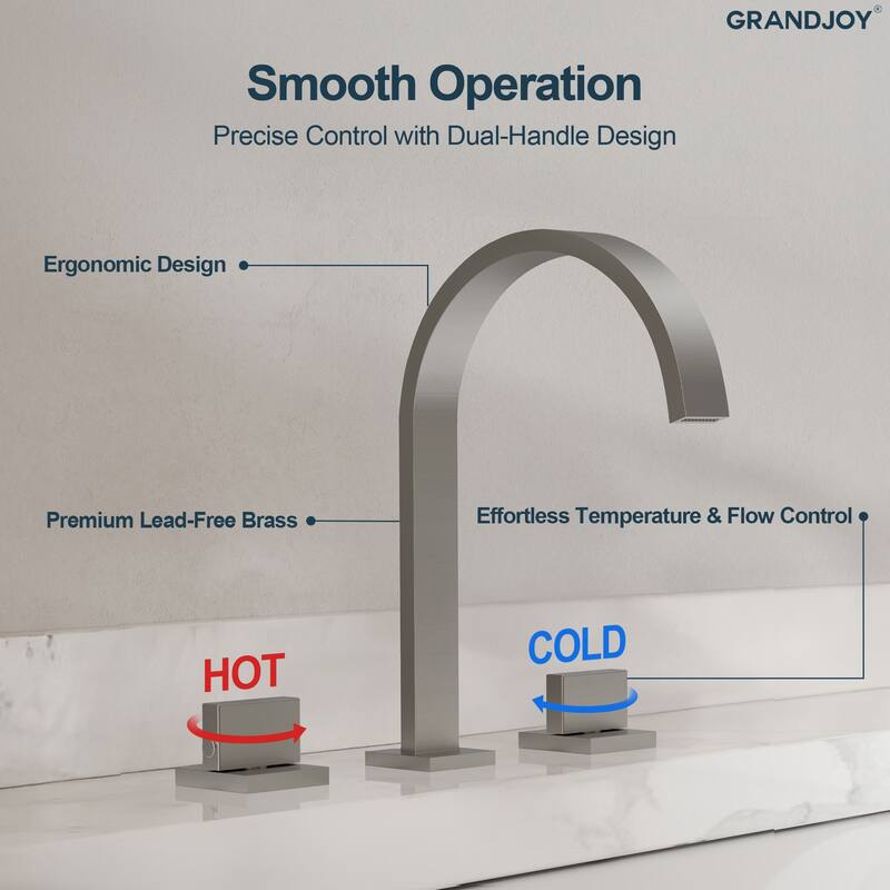 GRANDJOY High Arc Double Handle Bathroom Sink Faucet with Drain