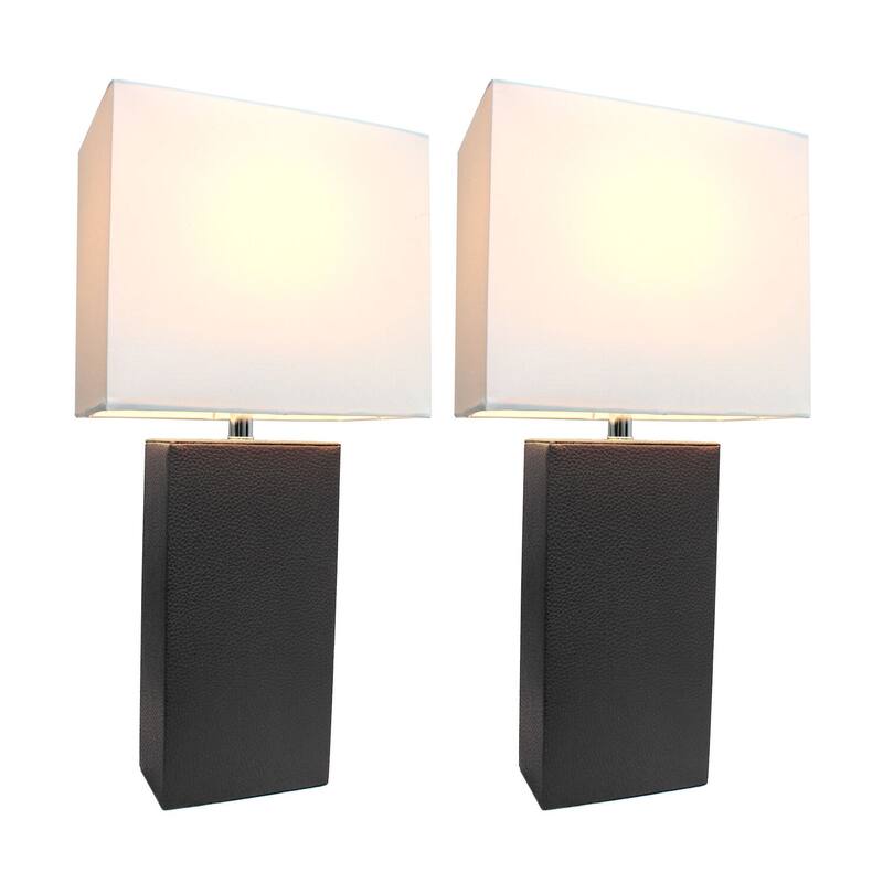 21 in. Black Finish Table Lamp with White Shade, Sturdy Table Lamp for Living Rooms and Bedrooms, Set of 2