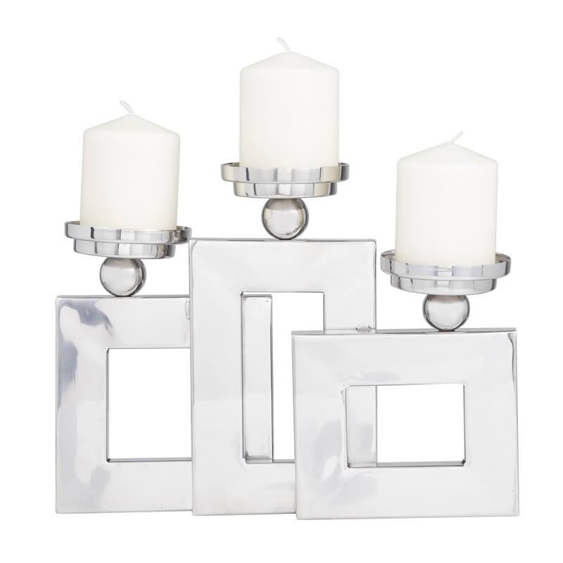 Silver or Gold Stainless Steel Metal Pillar 3 Plate Decorative Candle Holder